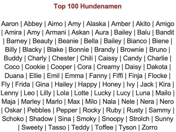 Elegantes Hundenamen Rde Top 100 Ebenbild